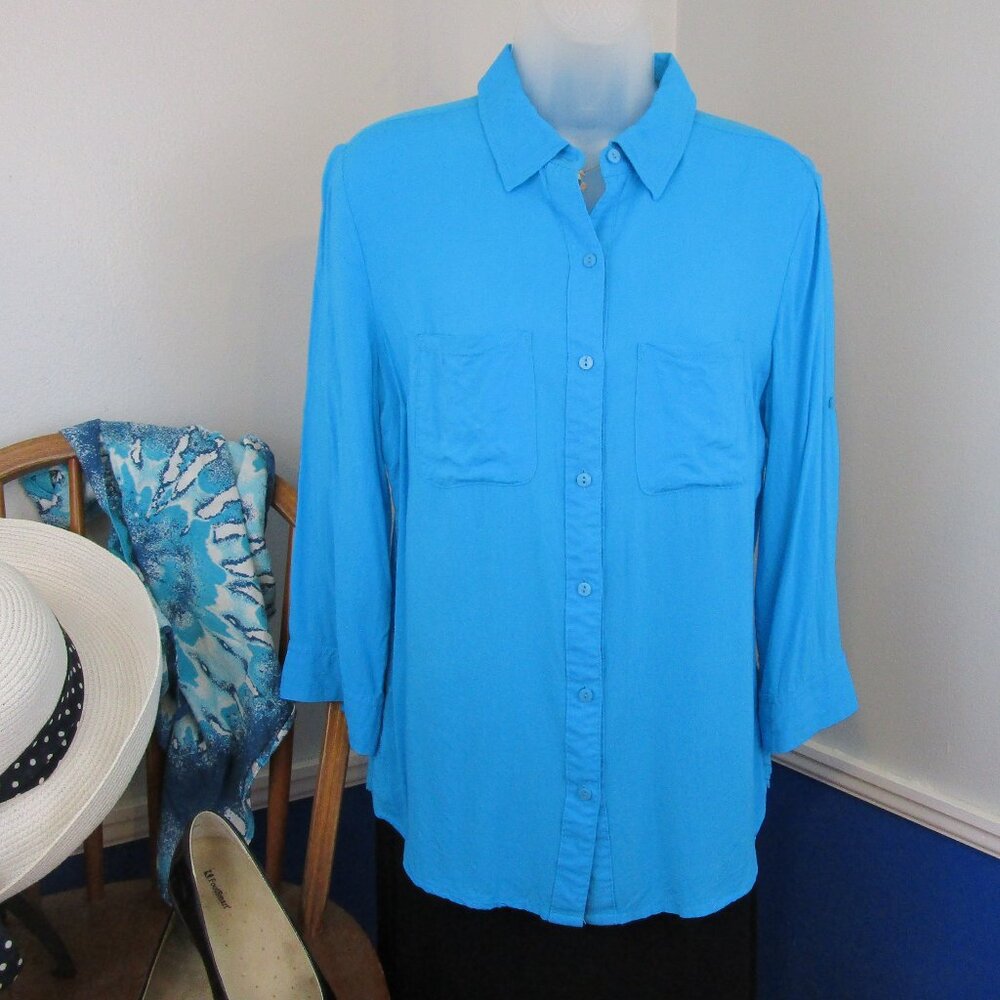 Sonoma Rayon Button Front Blouse w/ Roll-Tab 3/4 Sleeves